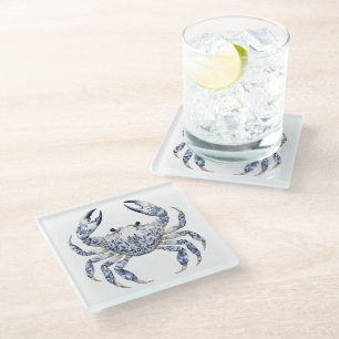 Posavasos De Vidrio Pascua de vidrio de cangrejo azul