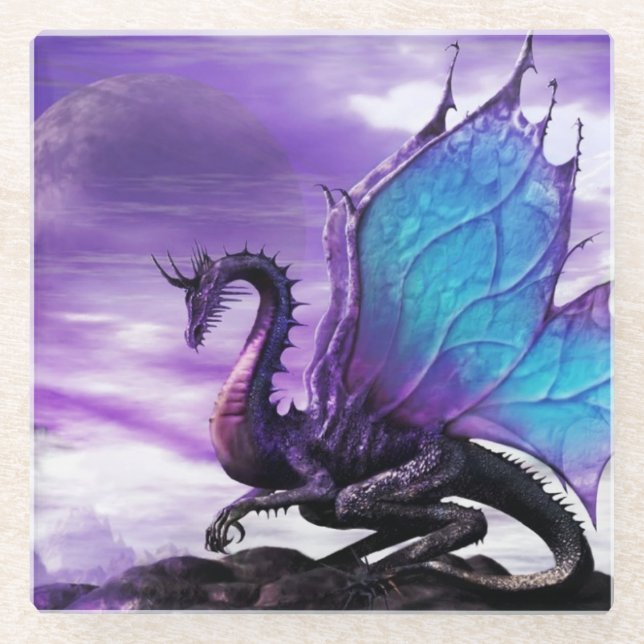 Posavasos De Vidrio Pascua de vidrio de dragón morado (Anverso)