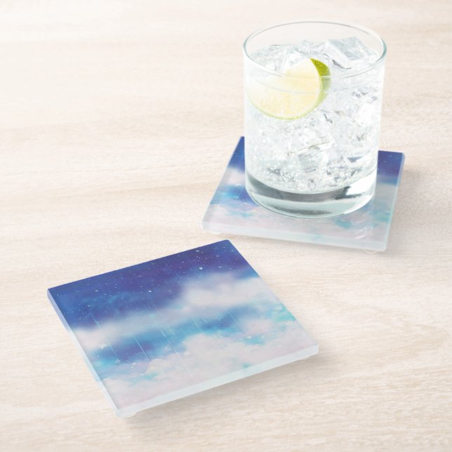 Posavasos De Vidrio Pascua de vidrio de nebulosa azul celeste (Angular)