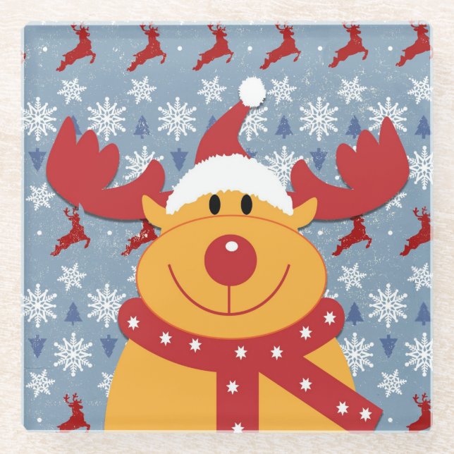 Posavasos De Vidrio Pascua de vidrio de reno para Navidades de Guay (Anverso)