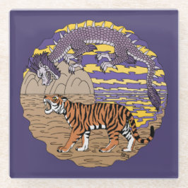 Posavasos De Vidrio Pascua de vidrio de tigre y dragón