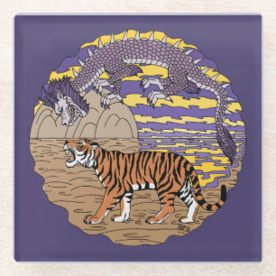 Posavasos De Vidrio Pascua de vidrio de tigre y dragón