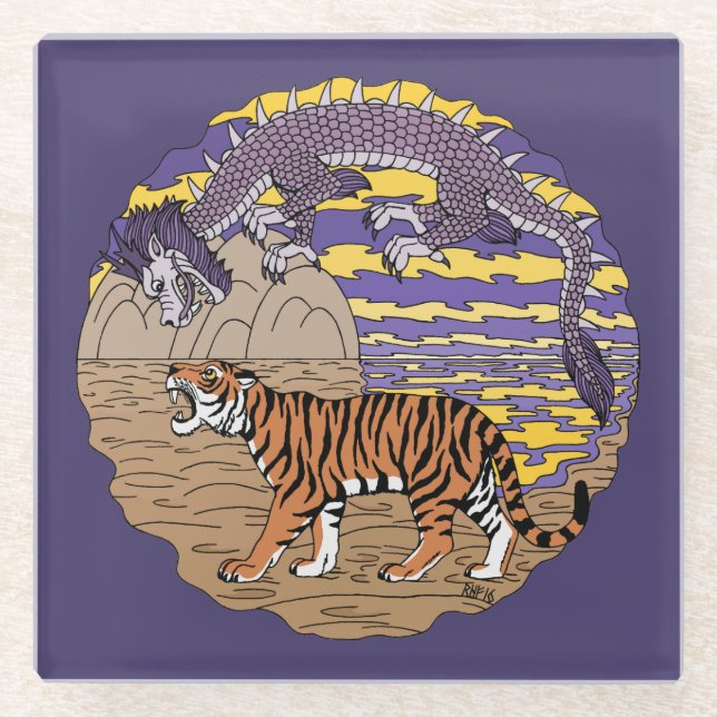 Posavasos De Vidrio Pascua de vidrio de tigre y dragón (Anverso)