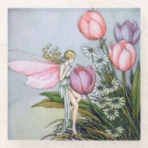 Posavasos De Vidrio Pascua de vidrio de tulipanes y hadas