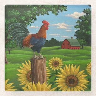 Posavasos De Vidrio Pascua de vidrio/gallo y girasoles