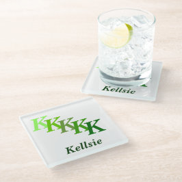 Posavasos De Vidrio Pascua de vidrio - Nombre verde e Iniciales