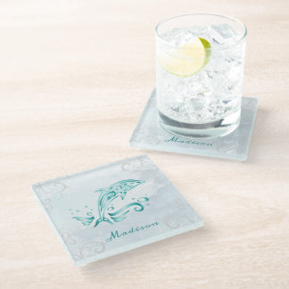 Posavasos De Vidrio Pascua de vidrio personalizada para delfines verde
