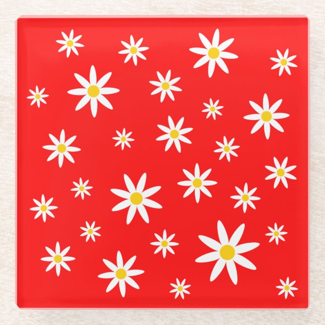 Posavasos De Vidrio Pascua De Vidrio Rojo Daisy (Anverso)