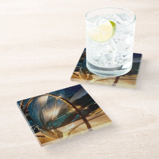 Posavasos De Vidrio Pascua de vidrio verde azulado y dorado