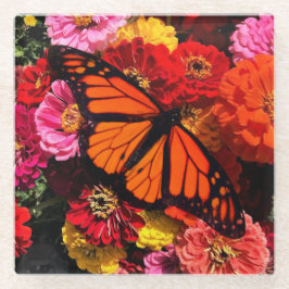 Posavasos De Vidrio Pascua de vidrio - Zinnias de mariposa monarca