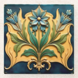 Posavasos De Vidrio Pascua floral azul Art Nouveau