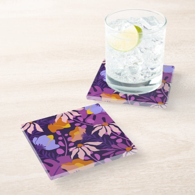 Posavasos De Vidrio Pascua floral morada moderna (Angular)