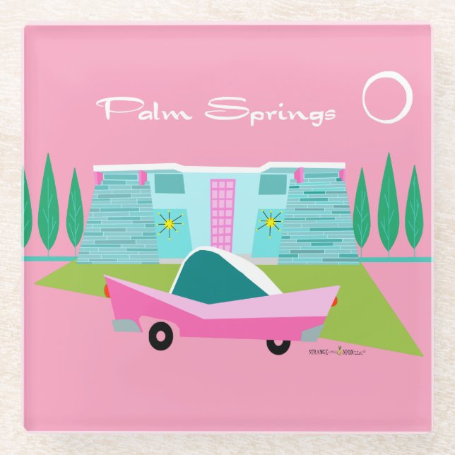 Posavasos De Vidrio Pascua Retro Pink Palm Springs (Anverso)
