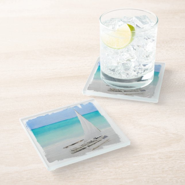 Posavasos De Vidrio Pascua, vidrio - Bote de playa (Angular)