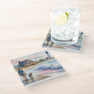 Posavasos De Vidrio Paseo costero hacia el faro al atardecer