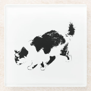 Posavasos De Vidrio Paseo de gato con tinta en otoño de luz
