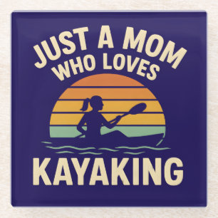 Posavasos De Vidrio Paseo en Kayak al Atardecer Retro Mamá - Mamás al