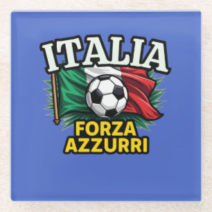 Posavasos De Vidrio Pasión italiana de fútbol - Bandera de Forza Azzur