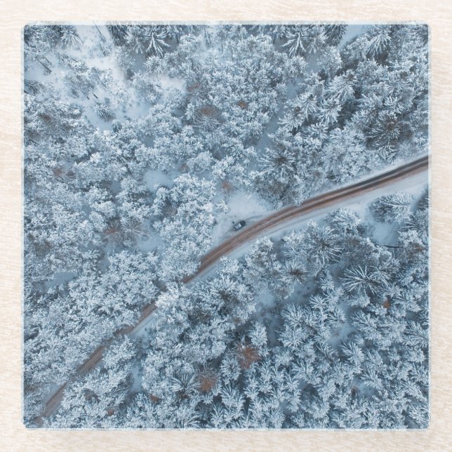 Posavasos De Vidrio paso de montaña de invierno (Anverso)