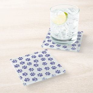 Posavasos De Vidrio Pasta de perro, patas de perro, patas azules de la