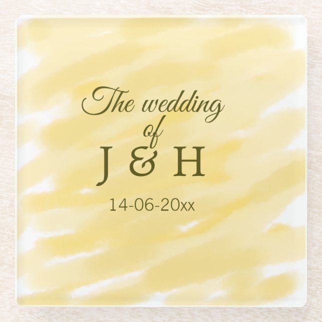 Posavasos De Vidrio pastel amarillo mantequilla el boda de la pareja l (Anverso)