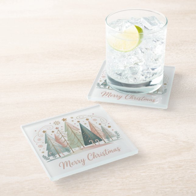 Posavasos De Vidrio Pastel Christmas Trees (Angular)