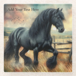 Posavasos De Vidrio Pastel de Caballo Negro Fresian Valla Rústica