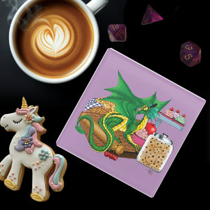 Posavasos De Vidrio Pastel de Dragón Verde