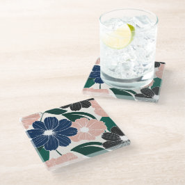 Posavasos De Vidrio Pastel de moda y escayola floral oscura