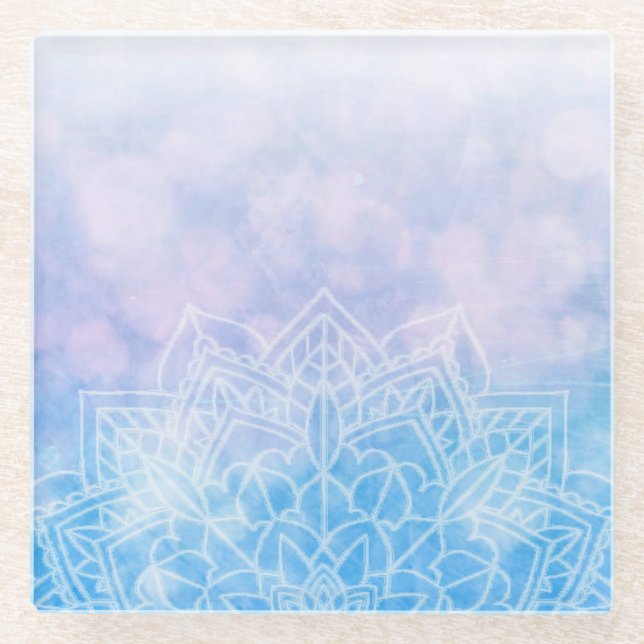 Posavasos De Vidrio Pastel Mandela rosa y púrpura (Anverso)