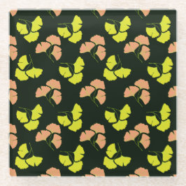 Posavasos De Vidrio Pastel-Neon Ginko Leaves on Black Background