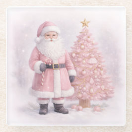 Posavasos De Vidrio Pastel Pink Christmas Santa 
