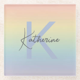 Posavasos De Vidrio Pastel Rainbow Gradient Monogram