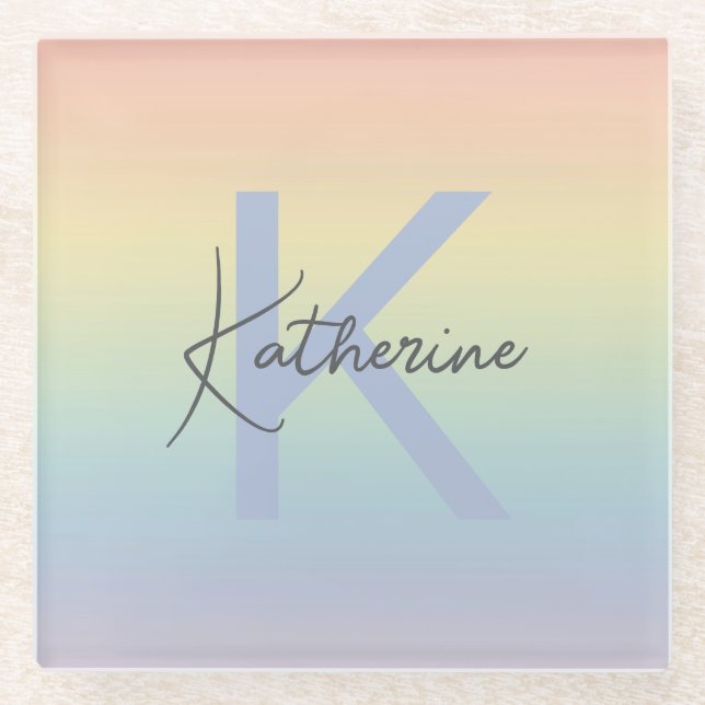 Posavasos De Vidrio Pastel Rainbow Gradient Monogram (Anverso)