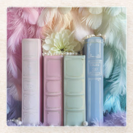 POSAVASOS DE VIDRIO PASTEL STACK OF LIBOKS FLOWERS FEATHERS