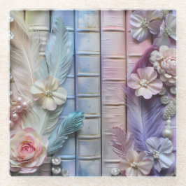 POSAVASOS DE VIDRIO PASTEL STACK OF LIBOKS FLOWERS FEATHERS