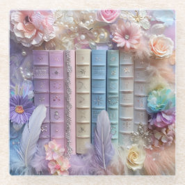POSAVASOS DE VIDRIO PASTEL STACK OF LIBOKS FLOWERS FEATHERS