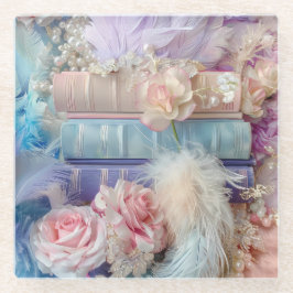 POSAVASOS DE VIDRIO PASTEL STACK OF LIBOKS FLOWERS FEATHERS