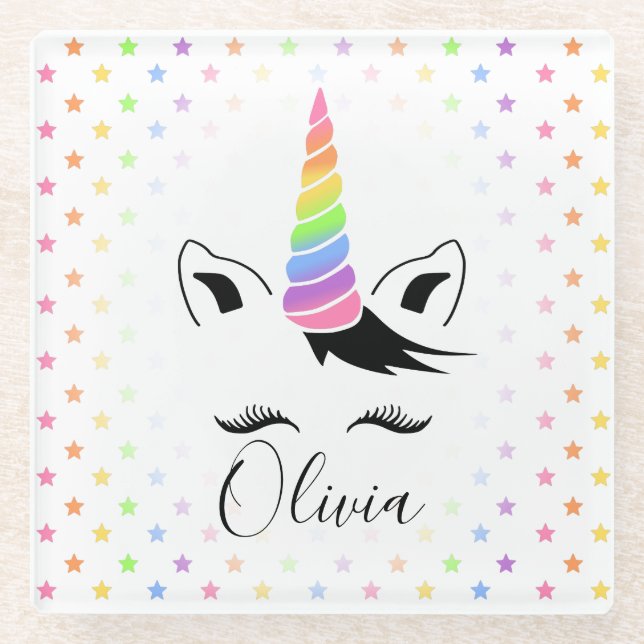 Posavasos De Vidrio Pastel Unicornio (Anverso)