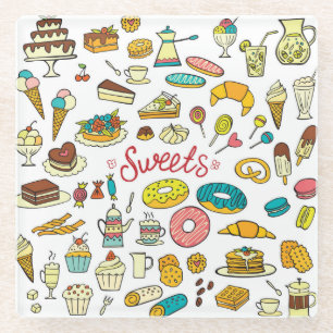 Posavasos De Vidrio Pasteles de doodle coloridos: diseño de postres