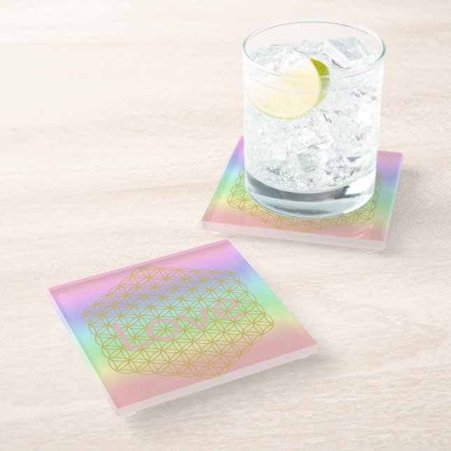 Posavasos De Vidrio Pastell flower of life Mandala energy  (Angular)