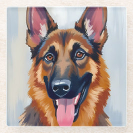 Posavasos De Vidrio Pastor Alemán | Perro Acuarela Mascota