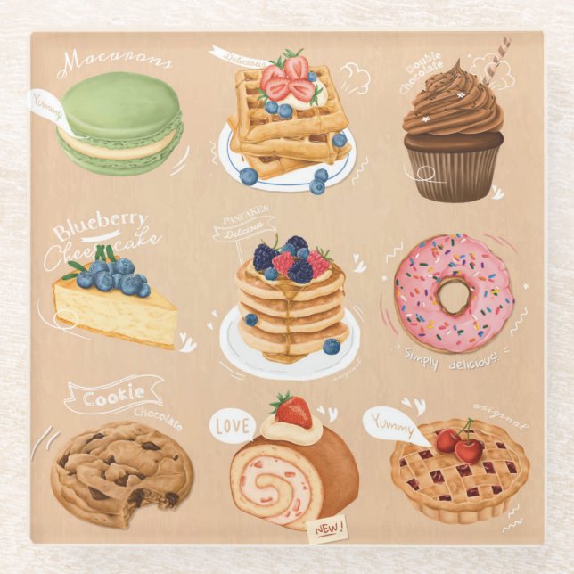 Posavasos De Vidrio Pastries Glass Coaster (Anverso)