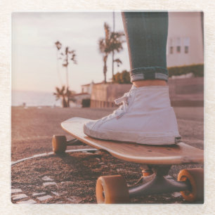 Posavasos De Vidrio patinaje en la playa