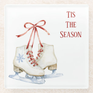 Posavasos De Vidrio Patines de hielo copo de nieve azul Navidad