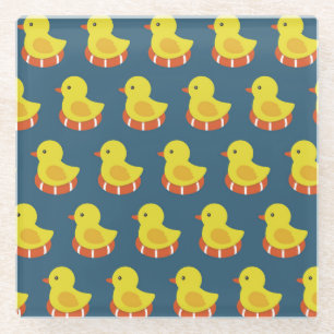 Posavasos De Vidrio Pato de goma amarillo, lindo, sin costuras.
