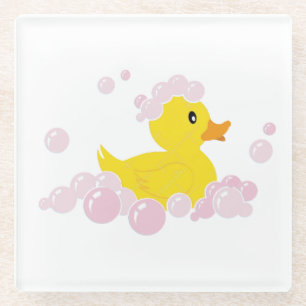 Posavasos De Vidrio Pato en burbujas rosadas