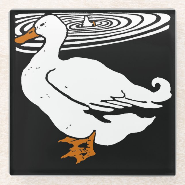 Posavasos De Vidrio Patos de animales de la granja Woodcut de Victoria (Anverso)