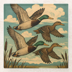 Posavasos De Vidrio Patos Silbones en Vuelo Arte de Vida Silvestre