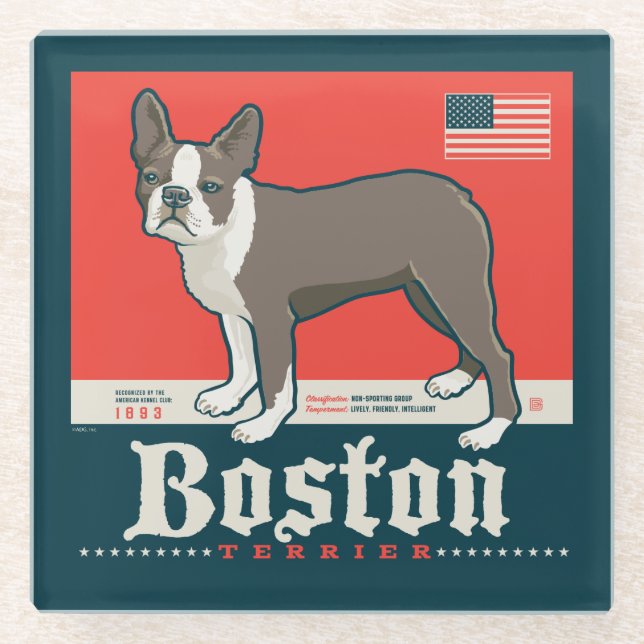 Posavasos De Vidrio Patriótico | Boston Terrier (Anverso)